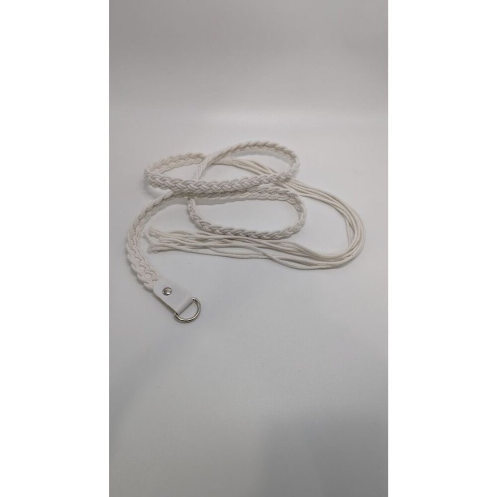 White Braided Cord Tie-Belt with Silver Ring